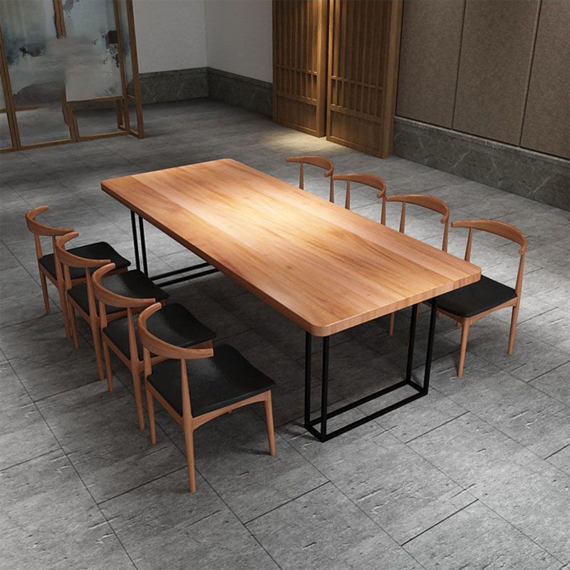 Rectangular 1/2/9 Pieces Dining Set Natural and Black Windsor Back Chair Set for Kitchen