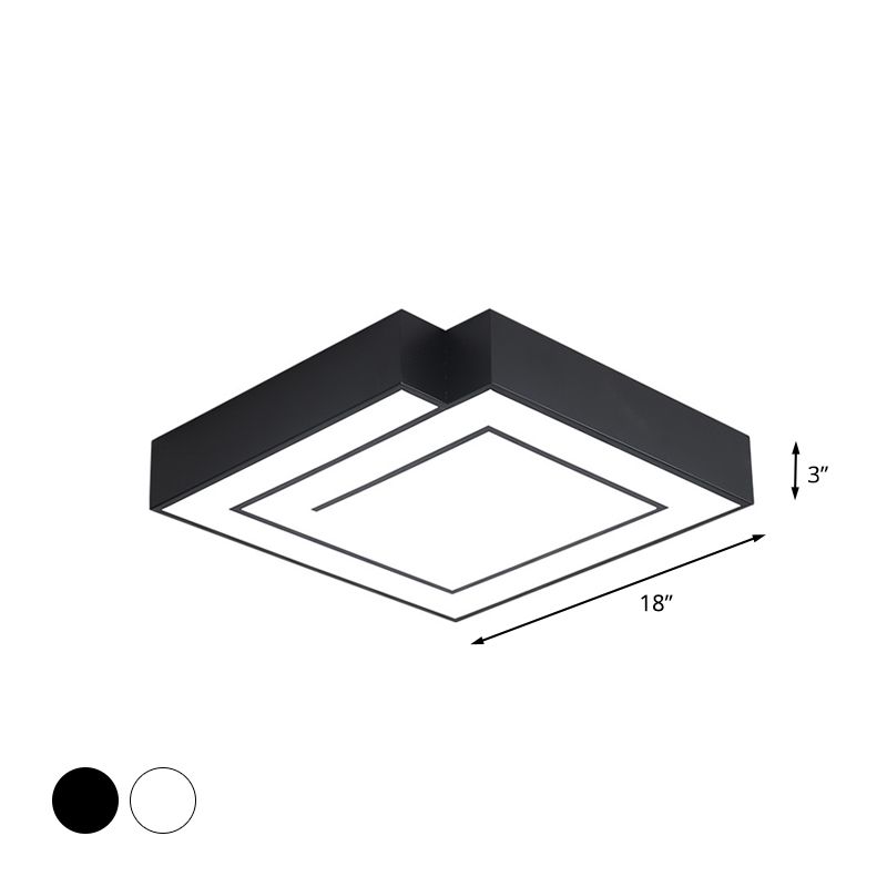 Iron Square Flush Mount Lighting Simple 18"/21.5" W LED Flush Ceiling Lamp in White/Black for Bedroom, White/Warm Light