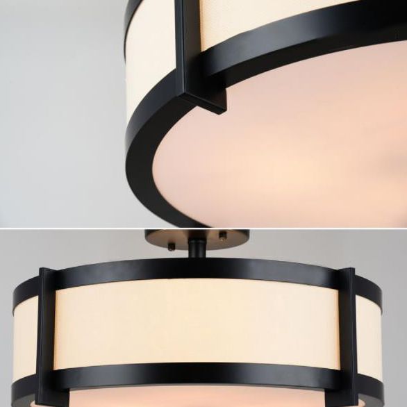 Lámpara de montaje semiempotrada de tambor negro, montaje empotrado de techo de tela minimalista moderno para sala de estar