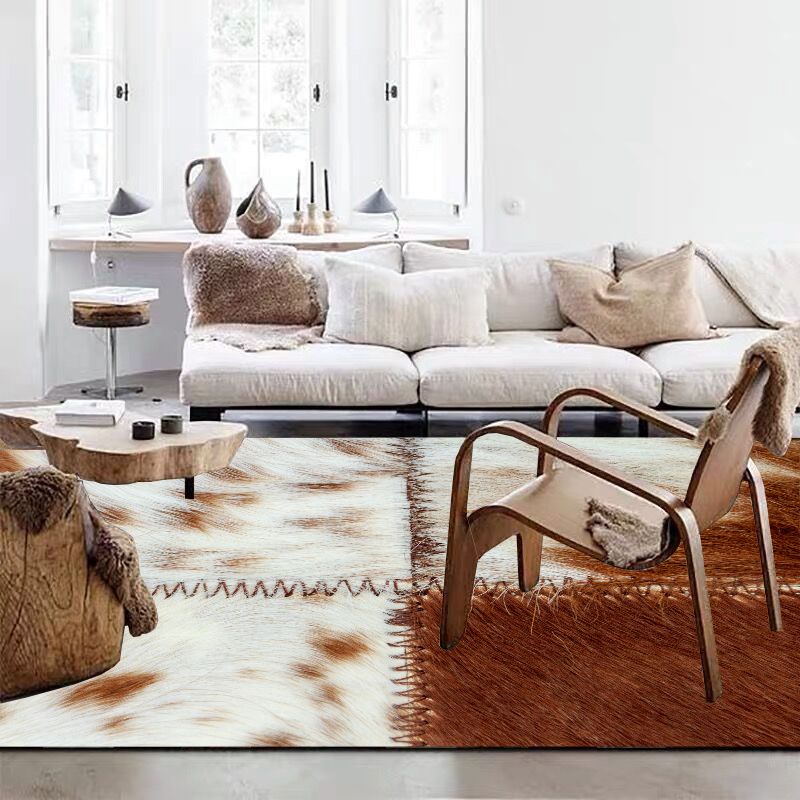 Western Panel Design Carpet Cowhide Indoor Rug Non-Slip Backing Area Carpet for Home Decoration