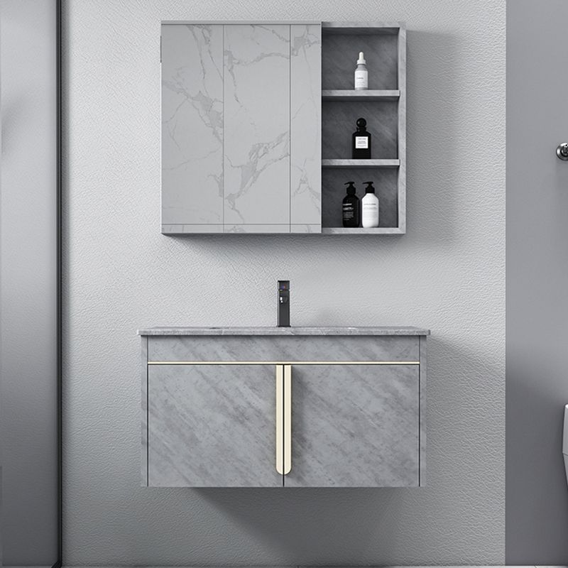 Glam Sink Vanity Wall-Mounted 2 Doors Rectangle Single Bathroom Sink Vanity with Mirror