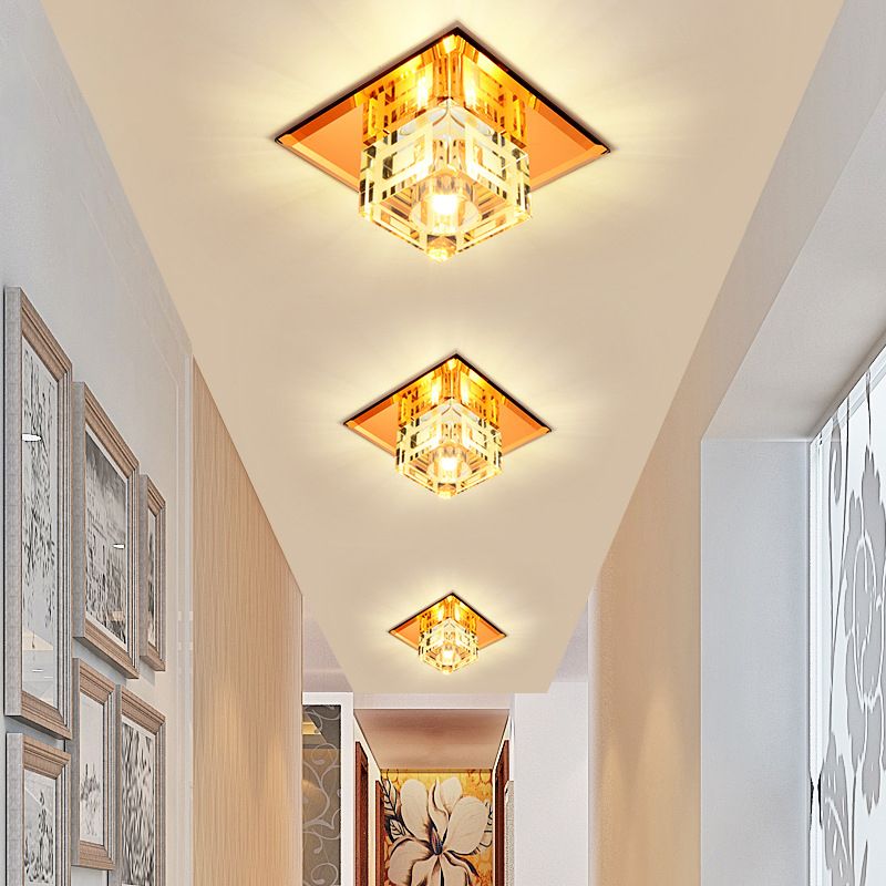 Kubusvormig plafond gemonteerde armatuur modernistische helder kristal LED veranda Flushmount licht in Chrome