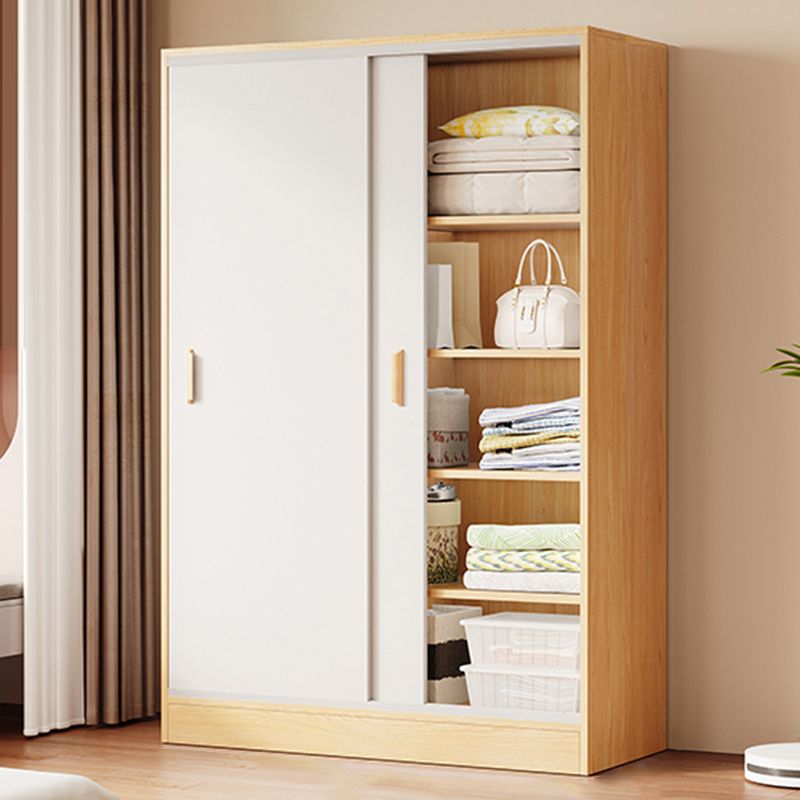 Contemporary Freestanding Wardrobe Armoire Wood Sliding Doors Wardrobe