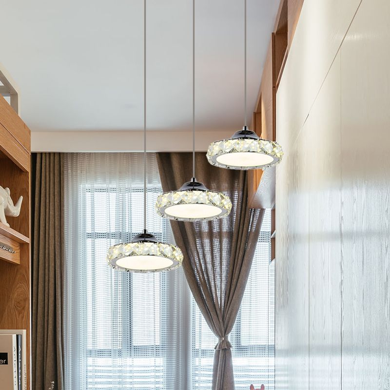 Round Dining Room Multi Pendant Simple K9 Crystal LED Chrome Hanging Light Kit in Warm/White Light