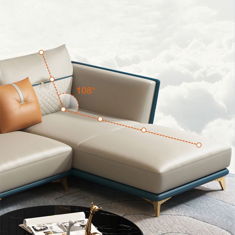 Contemporary Stain-Resistant Genuine Leather Square Arm Sofa & Chaise