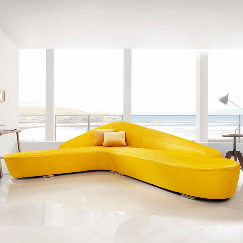 Contemporary Sloped Arm Seating Leather Sofa for Living Room