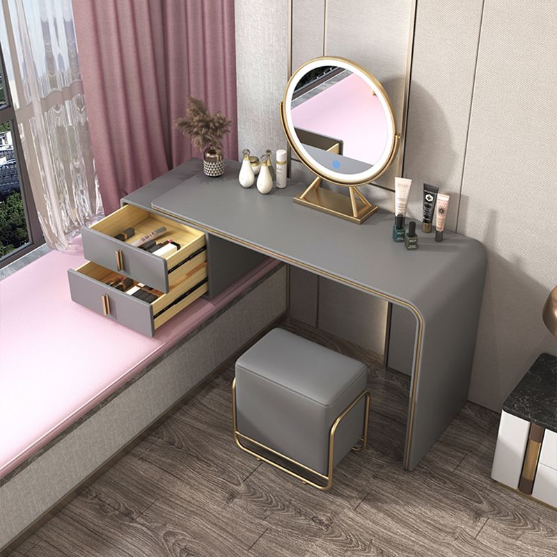 Glam Double Drawers Faux Leather Bedroom with Makeup Table and Stool Make-up Vanity