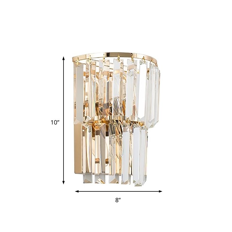 2 Tiers Crystal Block Wall Lamp Contemporary 2 Lights Wall Sconce Light in Clear for Dining Room