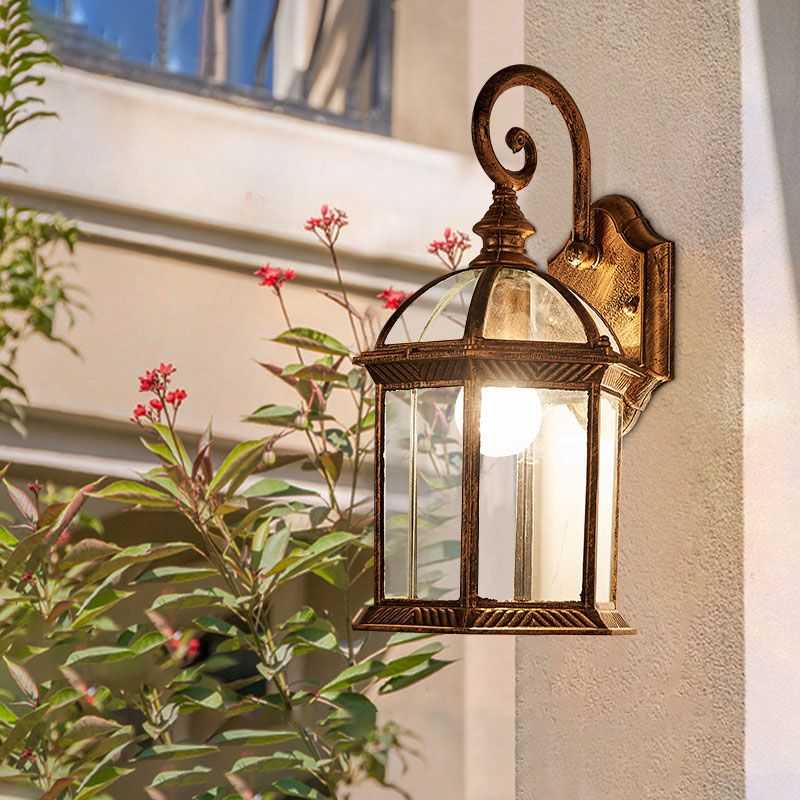 Traditional House Shaped Wall Mount Light Single Clear Glass Wall Light Fixture for Courtyard