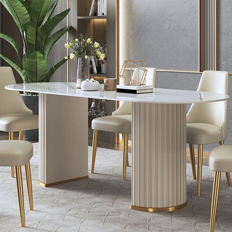 Contemporary Sintered Stone Dining Table Oval Double Pedestal Table for Home Use