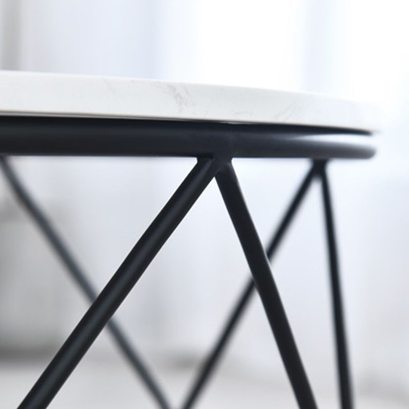 White Marble Frame 1 Coffee Table Modern Round Table for Living Room