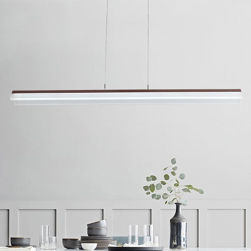 Coffee Linear Pendant Light Fixture Modern LED Acrylic Island Lighting for Dining Room