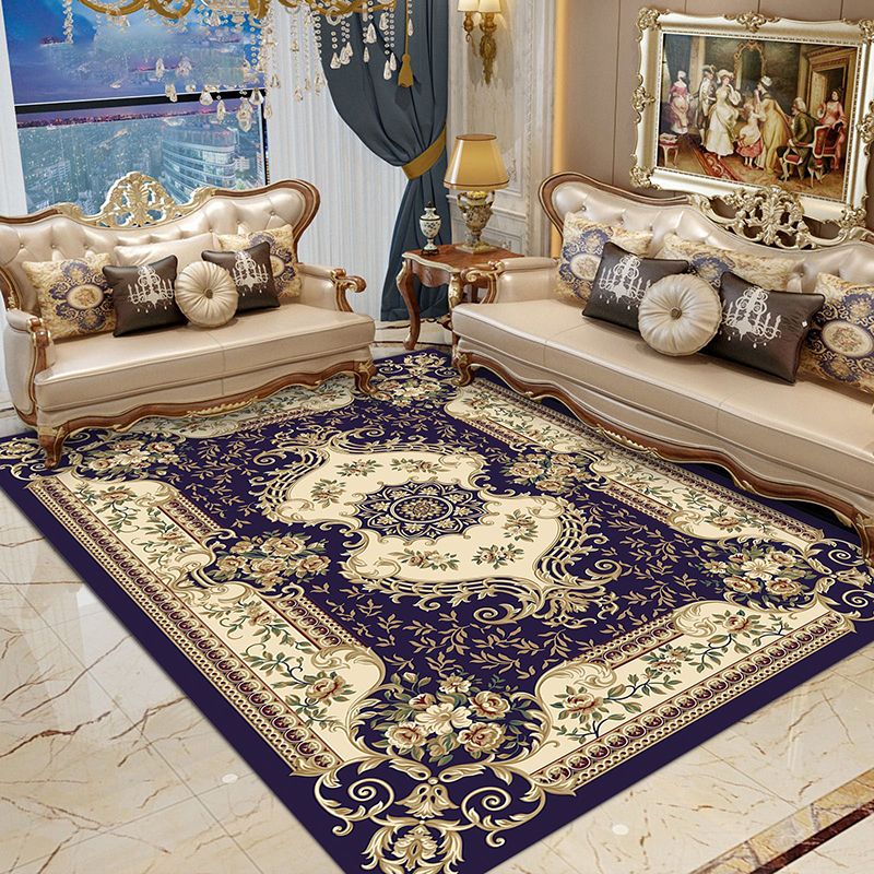 Navy Modern Rug Polyester Graphic Rug Non-Slip Backing Rug for Home Decoraion