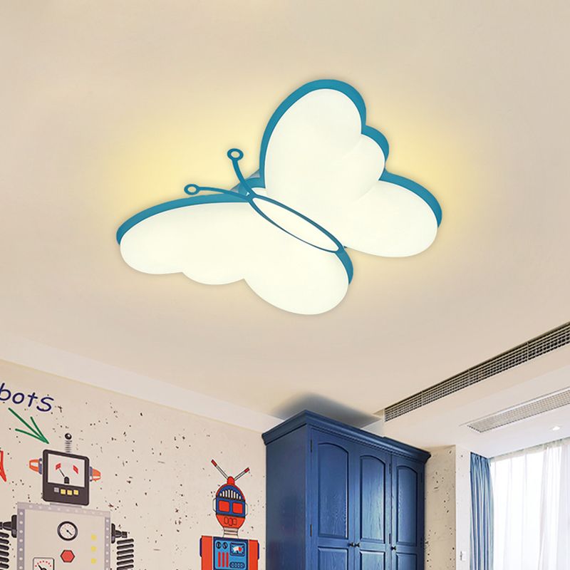 Butterfly Acryl Flush Mount Light Fassung Zeitgenössische LED Gelb/Rosa/Blau Deckenlampe für Schlafzimmer