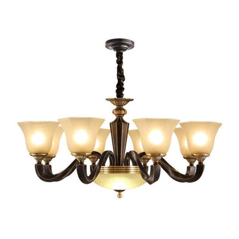 Bell Chandelier Light Fixture Traditional Amber Glass Pendant Lighting for Restaurant