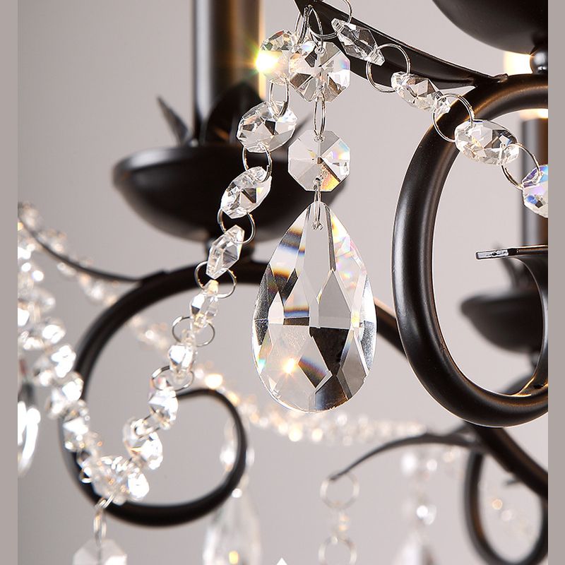 Eigentijdse metalen gebogen arm hangende kroonluchter licht zwarte kaars slaapkamer ophanging licht met kristal