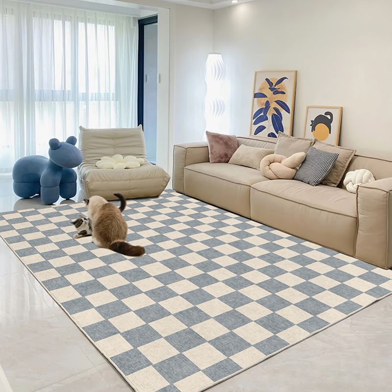 Contemporary Checkered Pattern Carpet Polyester Indoor Rug Pet Friendly Area Rug for Home Decoration