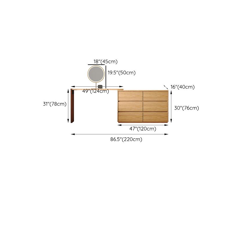 Contemporary Oak With Drawer Natural Mirror Bedroom Dressing Table
