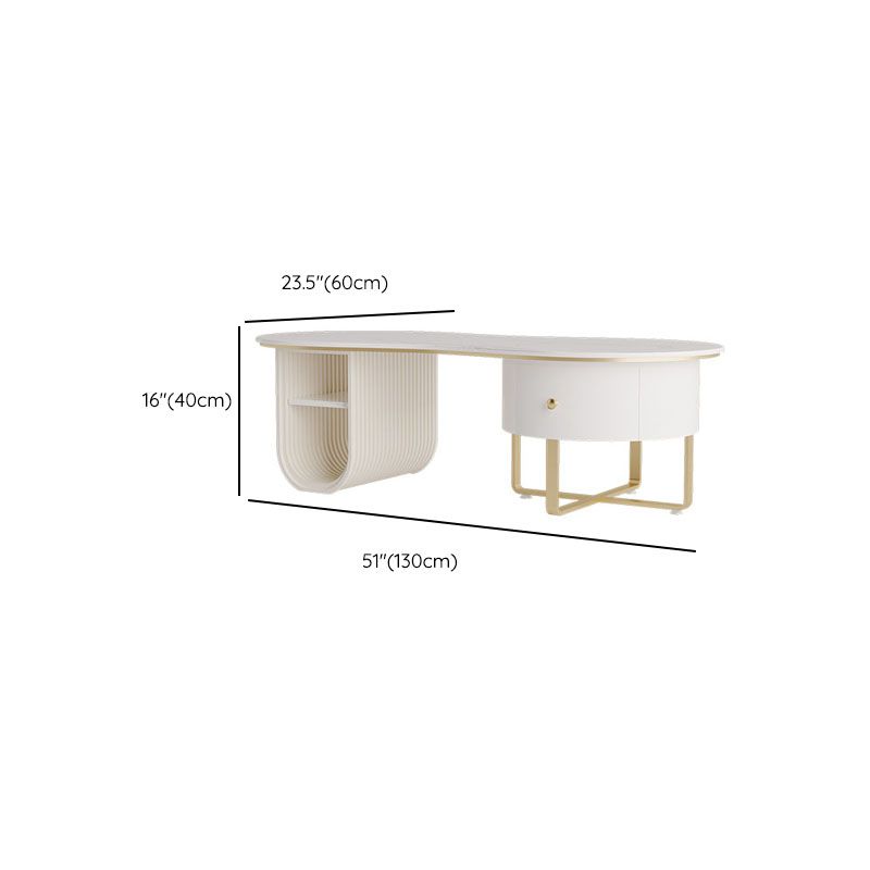 Modern Geometric Coffee Table with Drawer Stone Top Cocktail Table