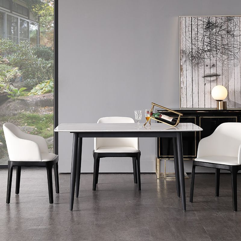 Industrial White Table for Restaurant Rectangle Dining Table with Black 4 Legs