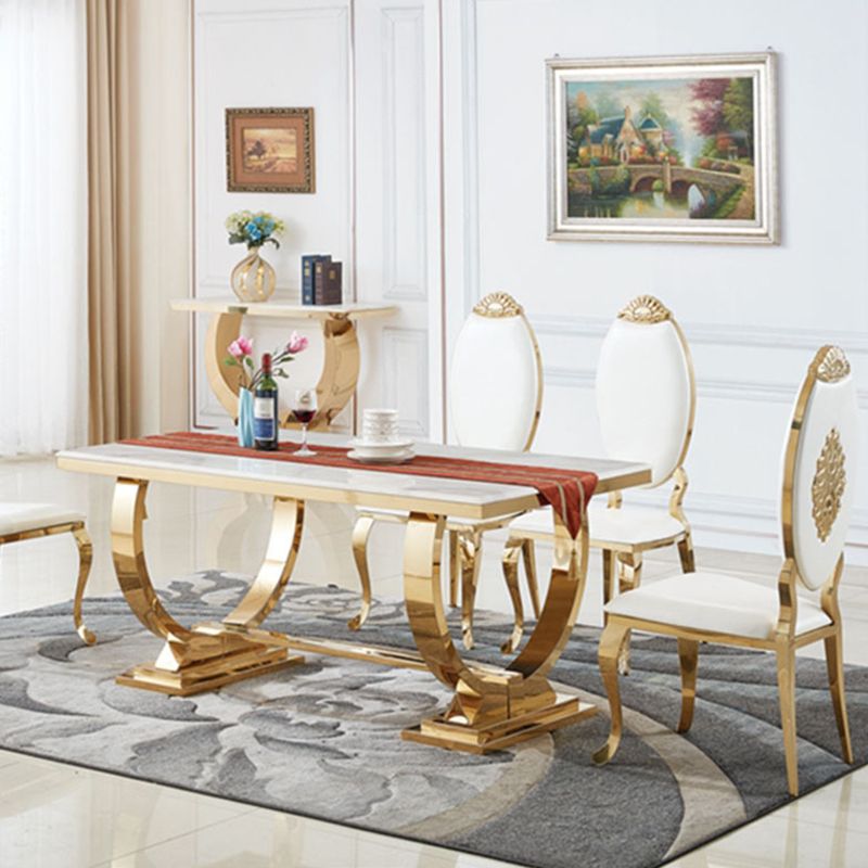 Glam Dining Faux Marble Table Dining Rectangle Table with Metal Base for Home Use