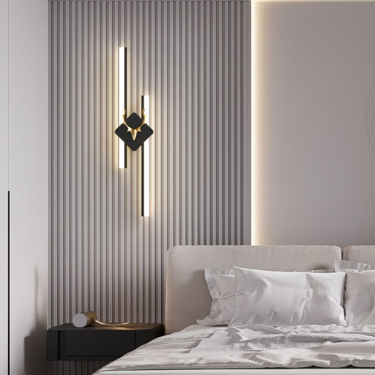 Linear Shape Metal Wall Lights Modern Style 2 Light Wall Mount Lamps in Black