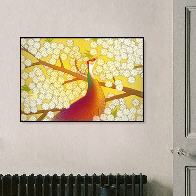 Oosterse tekening print dier canvas kunst veelkleurige gastenkamer wanddecoratie, getextureerd