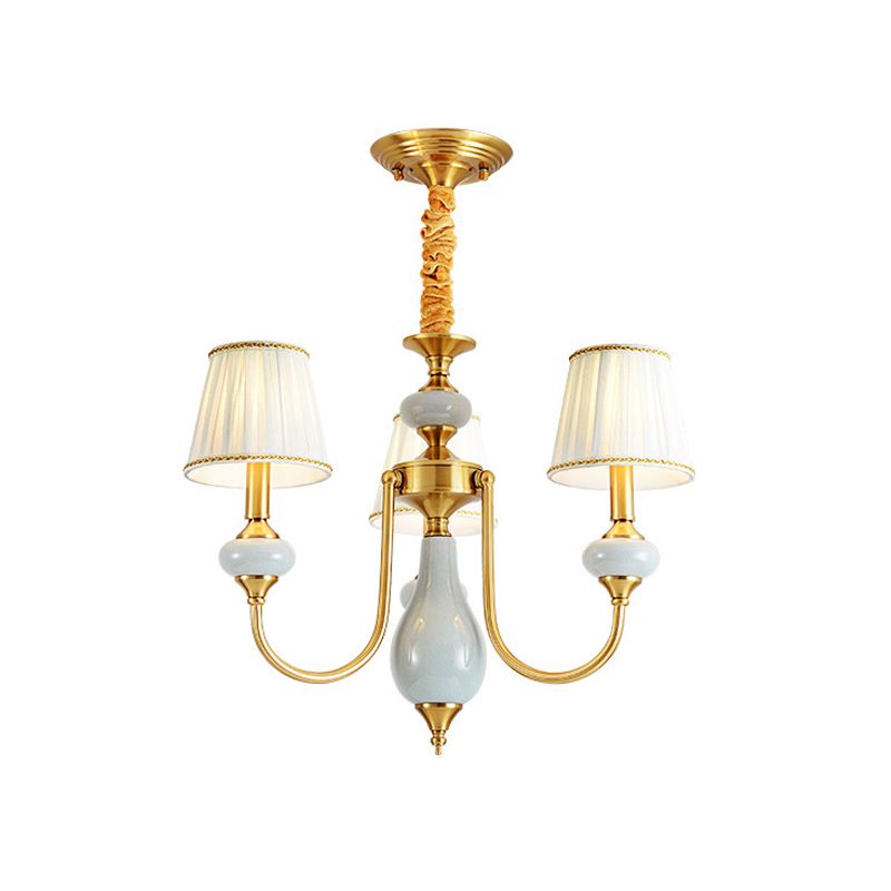 Cono sala da pranzo lampada lampada in campagna tessuto 3/6 luci a 6 luci di illuminazione a sospensione in ottone