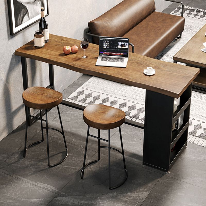 Trestle Base Bar Table Set 1/3 Pcs Solid Wood and Metal Bar Table and Stools