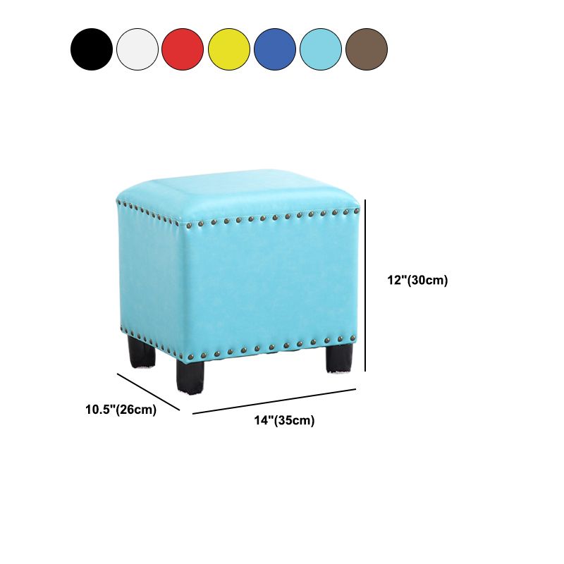 Modern Rectangle Pouf Ottoman Faux Leather Chair Ottoman With Nailhead Trim