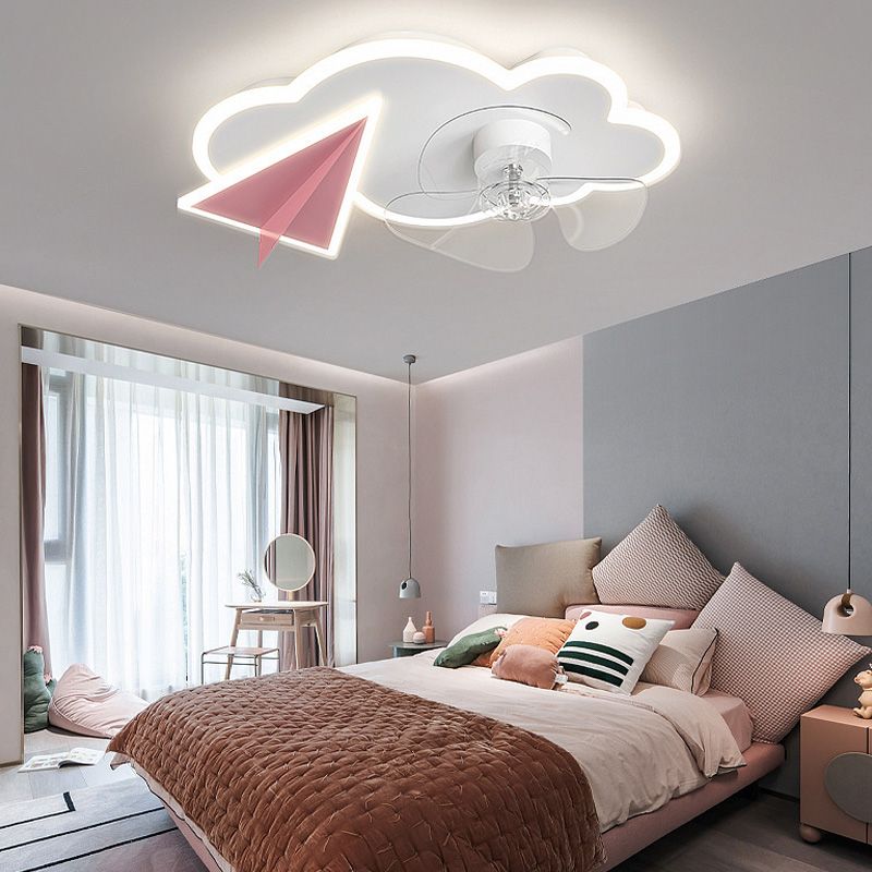 Cloud Semi Flush Mount Ceiling Lamp Cartoon Bedroom LED Ceiling Fan Light