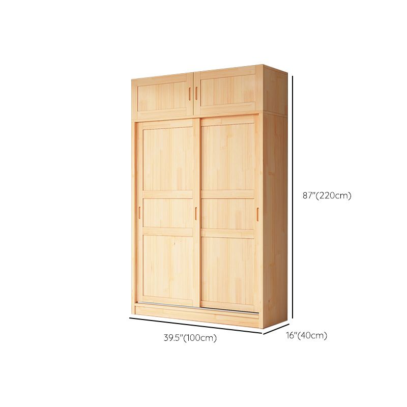 Natural Pine Solid Wood Wardrobe Freestanding Wardrobe with Sliding Doors