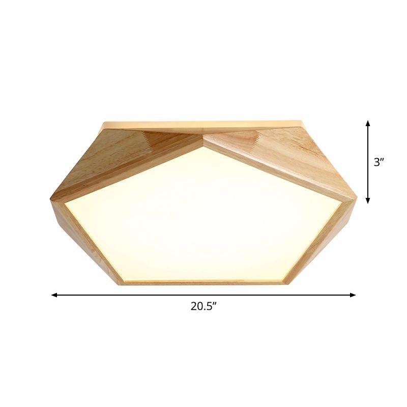 Modernist Pentagon Ceiling Flush Wood 16.5"/20.5" Wide LED Bedroom Flush Mount Lamp in Beige, Warm/White Light