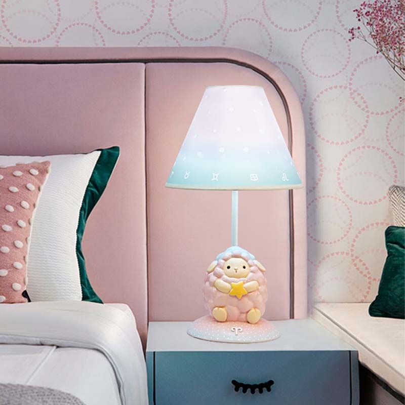 Pink Constellation Nachttisch Leuchtkarikatur 1 Glühharz -Nachttisch -Lampe mit Kegelstoffschatten