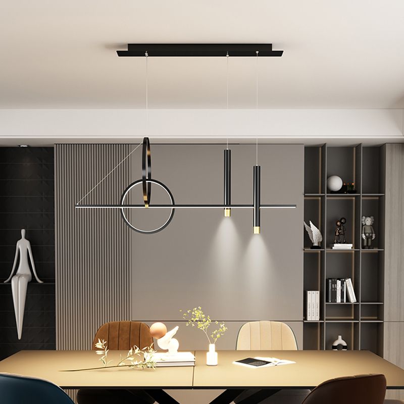 Contemporary Style Linear Island Lighting Metal 4 Light Island Pendant Lights in Black