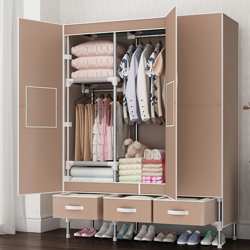 Hinged Wardrobe Cabinet with Garment Rod Steel Wardrobe Armoire
