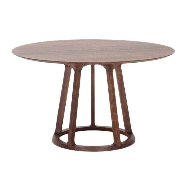 Round Pedestal Casual Dining Table Wood Color Fixed Table with Solid Wood