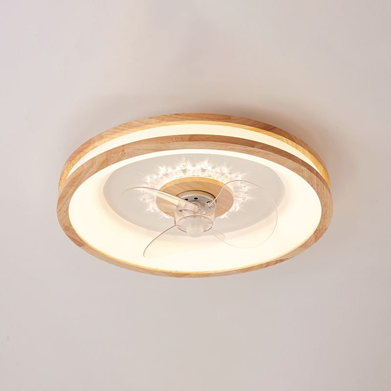 LED Wooden Ceiling Fan Light Modern Ceiling Mount Lamp with Acrylic Shade for Living Room