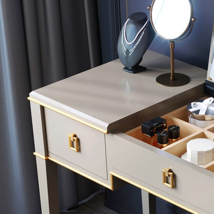 Solid Wood Make-up Vanity Mirrored Vanity Set with Padded Stool