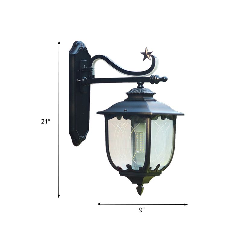 Schwarze Laternenwandländer strukturiert/Wasser Glas 1 Licht 9 "/13" W Außenwandhalterung Lampe