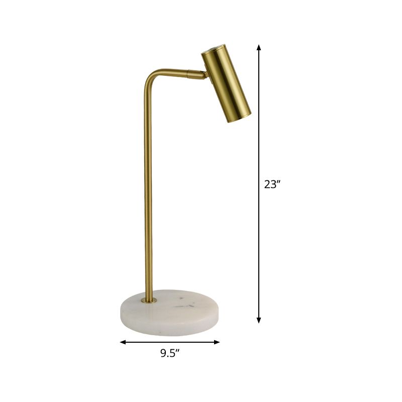 Metal Tubular Night Table Lighting Post-Modern 1 Bulb Gold Nightstand Lamp with Angled Arm for Study Room