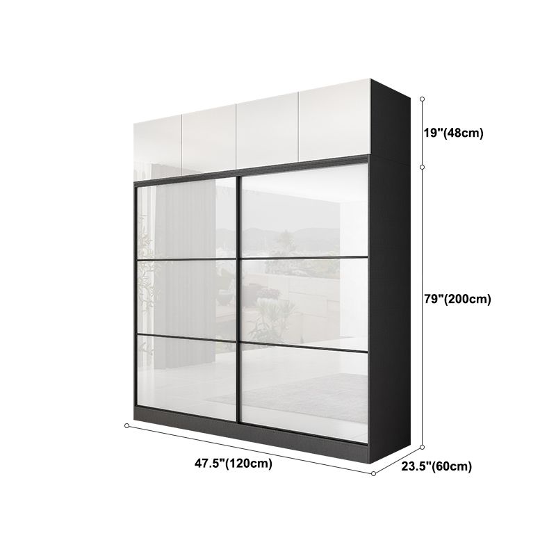 White and Black Wardrobe Armoire Engineered Wood Wardrobe Closet