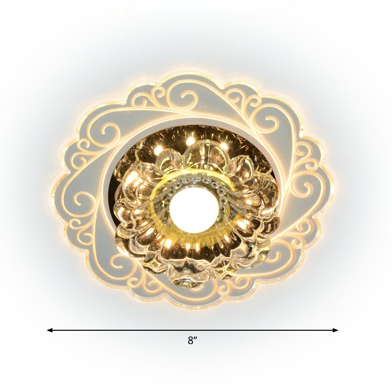 Crystal Floral LED Flush Mount Modern Flushmount Ceiling Light in Clear for Entryway