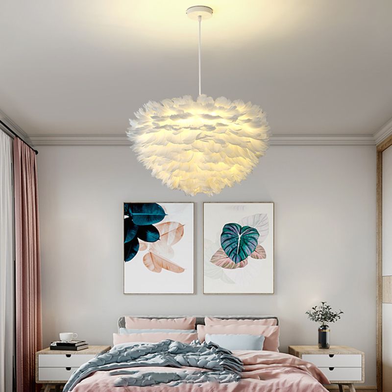 Nordic White Chandelier Feather Geometric Chandelier Pendant for Living Room