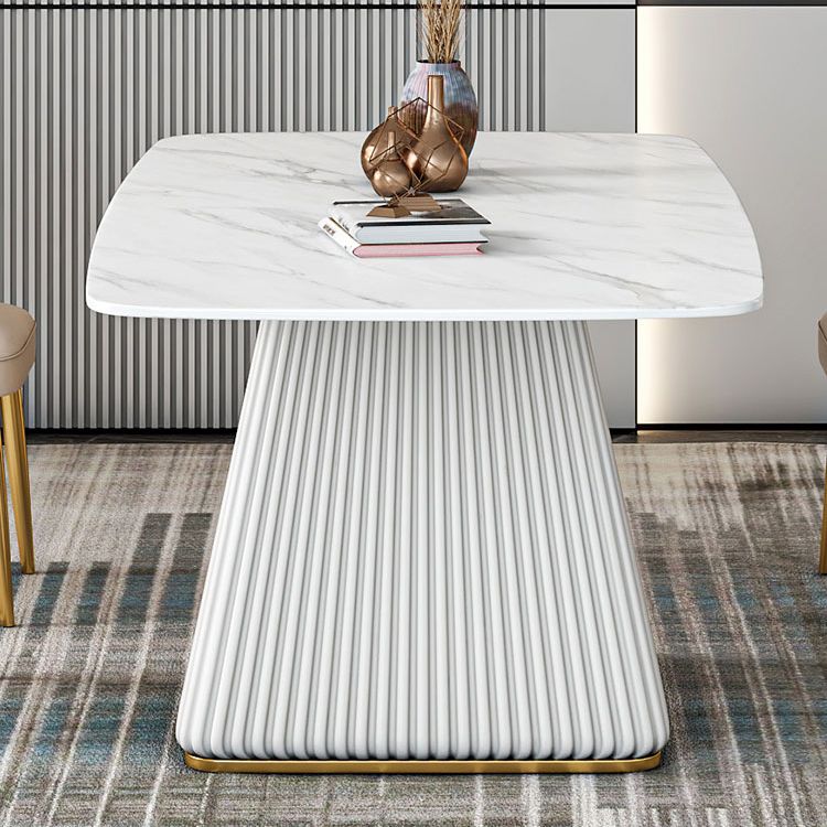 Glam Dining Room Set with Rectangle Sintered Stone Top and Pedestal Base Dining Furniture