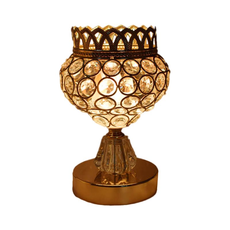 Cuboid/Globe/Crown Desk Light Contemporary Crystal Embedded Single Bedroom Night Table Lamp in Gold