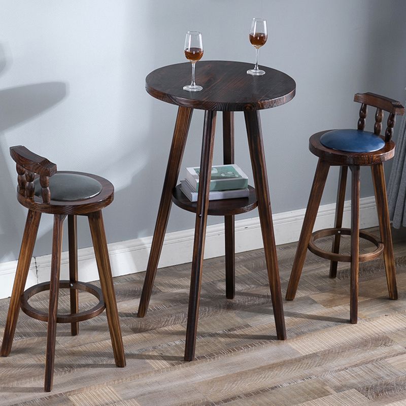 Round Modern Pub Table Set 1/3 Pcs Solid Wood Bar Table for Home