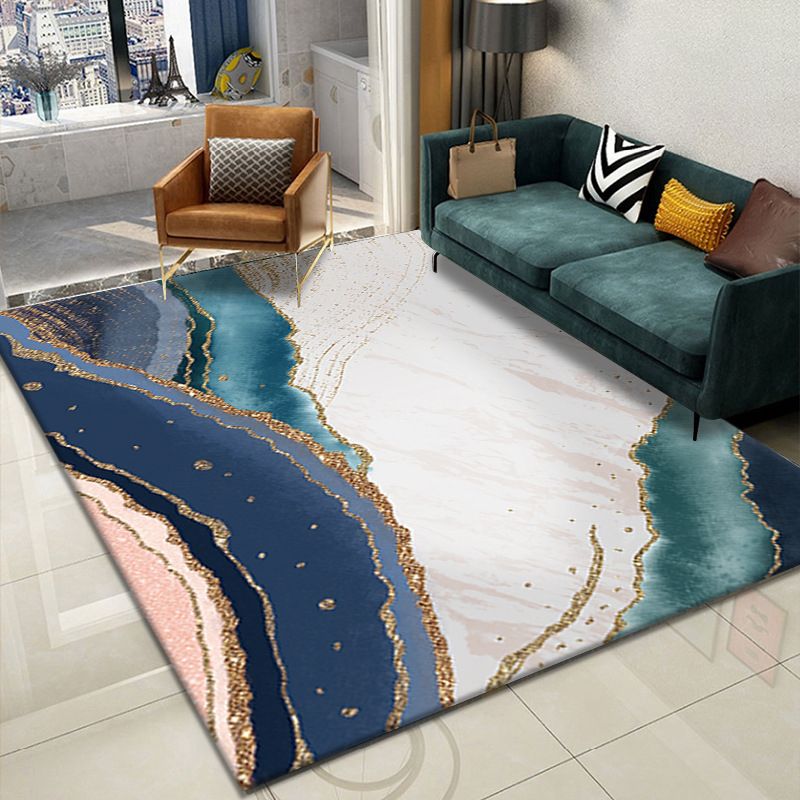 Tapis graphique bleu clair Polyester tapis lavable simple pour la décoration intérieure