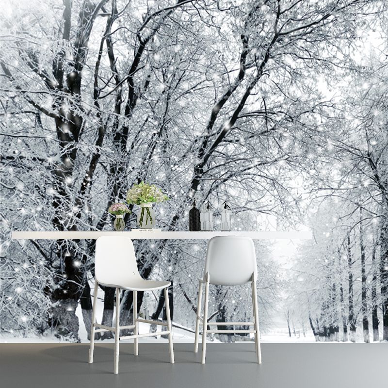 Whole Snowy Empty Street Mural in White Non-Woven Wall Art, Waterproof, Custom Size