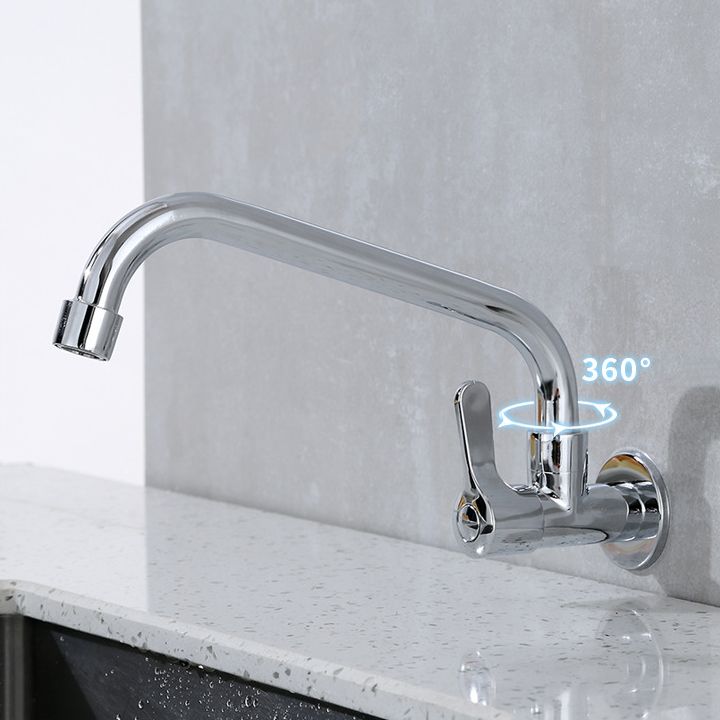 Contemporary Single Handle Kitchen Faucet Pull-down Wall-mounted Faucet in Chrome